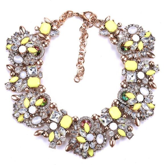 Women's Statement Fashion Yellow Flower Crystal Glass Collar Choker Necklace - Picture 1 of 6